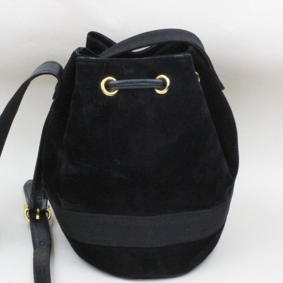 Authentic Salvatore Ferragamo Vara Suede Black Bow Drawstring Purse Handbag - Picture 10 of 16